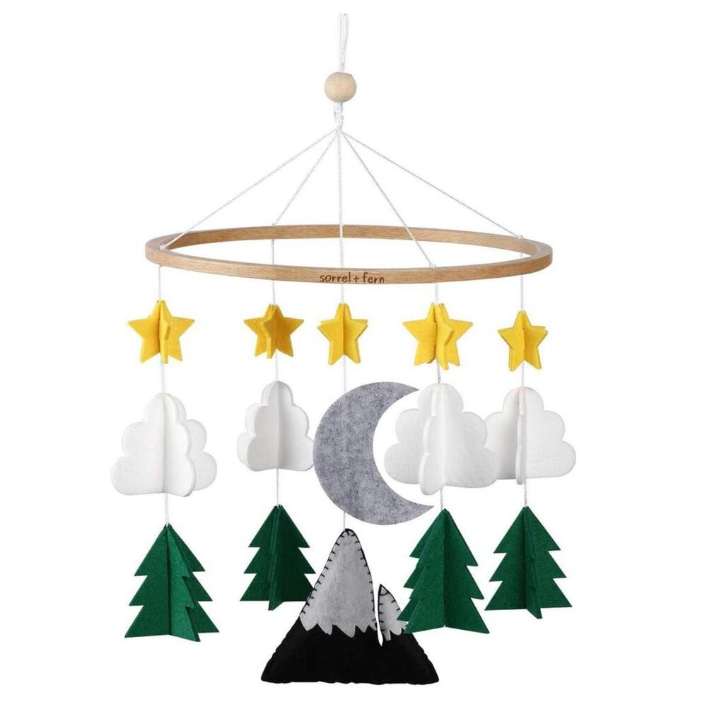 Sorrel + Fern Baby Crib Mobile, Nursery Decor (Starry Woodland Night, Mint)